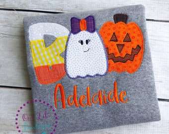 Personalized Halloween Shirt: Embroidered Ghost, Pumpkin, and Candy Corn Design