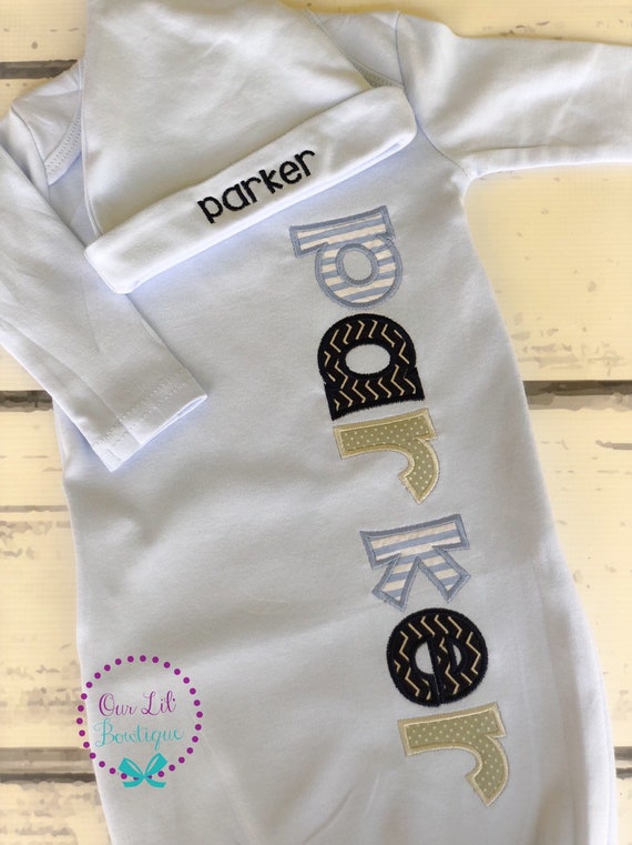 New Baby Gift Set - Personalized Gown, Hat and Burp Cloth, Newborn Gown, Going Home Outfit, Baby Shower Gift - Light Blue Il_570xn
