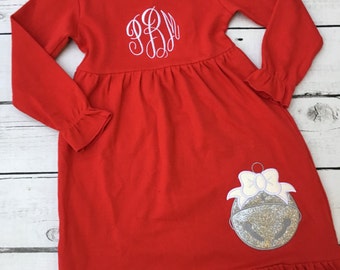 Personalized Christmas Dress - Bell Christmas Dress - Christmas Dress -  Monogrammed Christmas Dress - Christmas - Girls - Bell -Train Dress