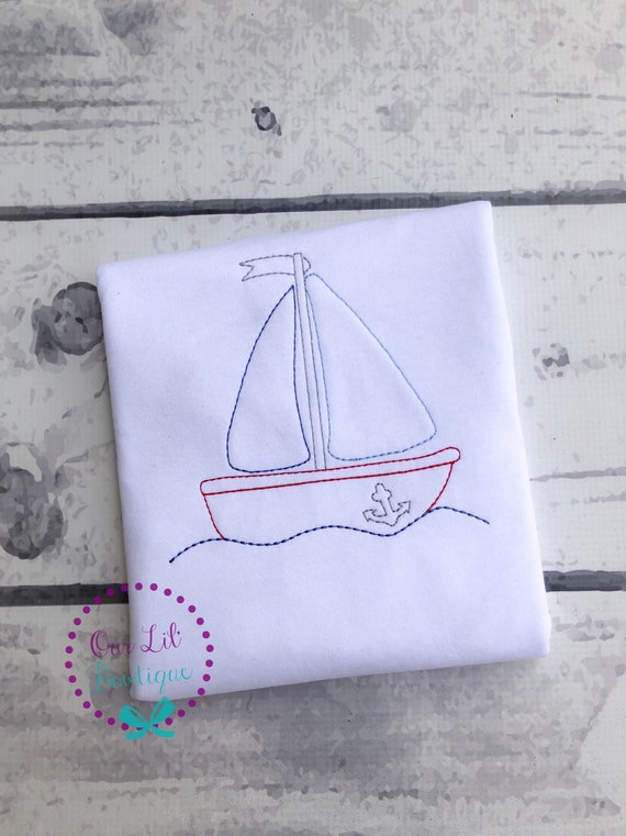 Sailboat Embroidered Shirt - Kids Sailboat Shirt - Beach Trip - Personalized Sailboat Shirt - Summer Shirt - Boats - Boys Sailboat Sketch Il_570xn
