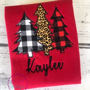 Girls Christmas Tree Shirt Buffalo Plaid Tree Cheetah Print Tree Christmas Tree Trio Girls Christmas Shirt Christmas Tree image 1