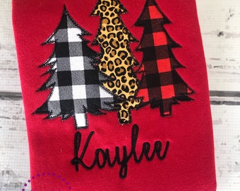 Girls Christmas Tree Shirt - Buffalo Plaid Tree - Cheetah Print Tree - Christmas Tree Trio - Girls Christmas Shirt - Christmas Tree