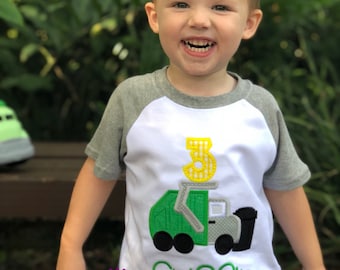 Personalized Garbage Truck Birthday Shirt - Raglan Truck Tee