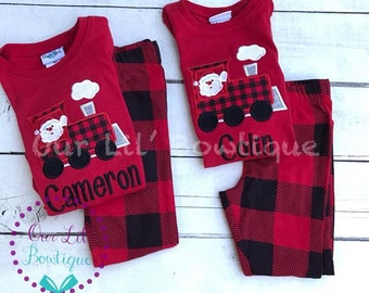 Christmas Train - Boy's Christmas PJs- Christmas Tree - Personalized Christmas PJs - Christmas Train Shirt - Christmas Train PJS