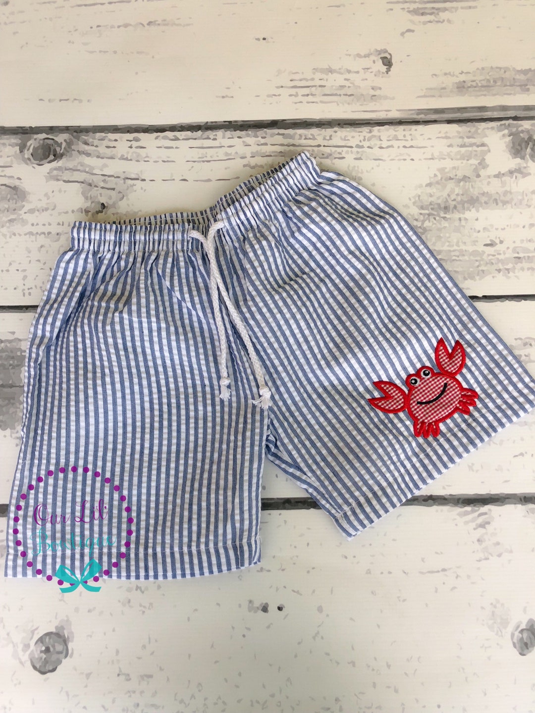 Crab Bathing Suit Seersucker Monogrammed Swim Trunks Boys - Etsy