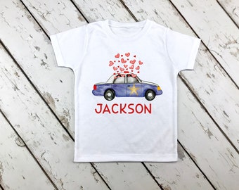 Valentine Police Car Shirt - Boy's Valentine Car -  Personalized Valentine - Boy Valentine Shirt - Personalized - Police Car Shirt