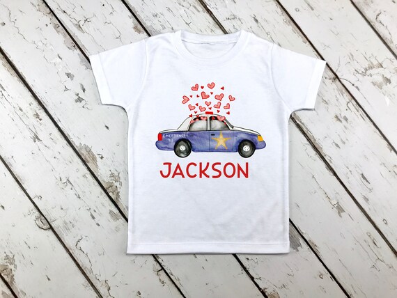 Valentine Police Car Shirt - Boy's Valentine Car - Personalized Valentine - Boy Valentine Shirt - Personalized - Police Car Shirt Il_570xn