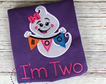 Ghost Halloween Shirt - Girls Halloween Shirt - Ghost Shirt -  Ghost Birthday -  Ghost Applique - Halloween Shirt - Boo I’m Two