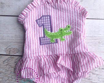 Alligator Bathing Suit - Monogrammed Seersucker Bathing Suit - Bathing Suit - Baby - Toddler - Gator Bathing Suit  - Gingham