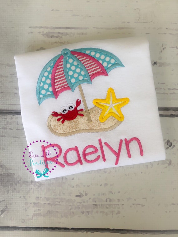 Personalized Beach Umbrella Shirt - Beach Vacation - Summer Applique - Crab Shirt - Beach Shirt - Starfish Shirt Il_570xn