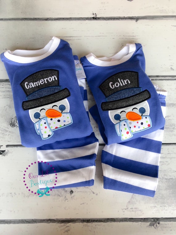 Snowman Pajamas - Christmas Pajamas - Santa PJS - Family Christmas Pajamas - Snowman - Blue Pajamas Il_570xn