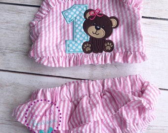 Teddy Bear Bathing Suit - Monogrammed Seersucker Bathing Suit - Bathing Suit - Baby - Toddler - Bear Bathing Suit  - Gingham