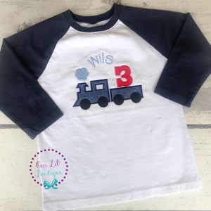 Train Birthday Shirt Train Birthday Boy Train Shirt Personalized Train Shirt Birthday Train Raglan Train 1st Birthday Shirt image 5