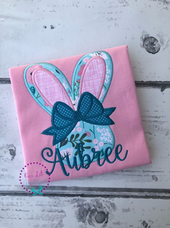 Easter Bunny Applique Shirt- Bunny Shirt - Girl Bunny Shirt - Personalized Easter Shirt - Bunny Ears - Monogram - Easter Bunny Bow Il_570xn