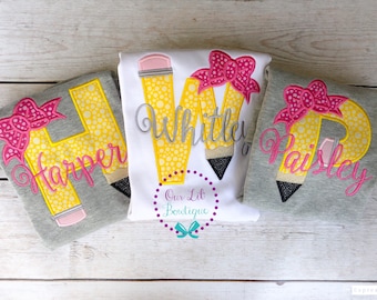Pencil Shirt - Pencil Back to School Shirt - School Shirt - Preschool Shirt -Monogram Shirt - School Supplies - Kindergarten Shirt - Girl