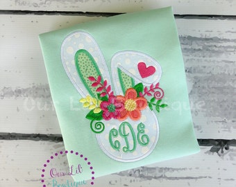 Easter Bunny Applique Shirt: Floral Monogram, Personalized Girl's Shirt