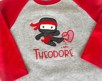 Ninja Valentine Shirt - Ninja Shirt - Personalized Valentine Shirt - Ninja Heart - - Girl Ninja Shirt - Ninja Raglan