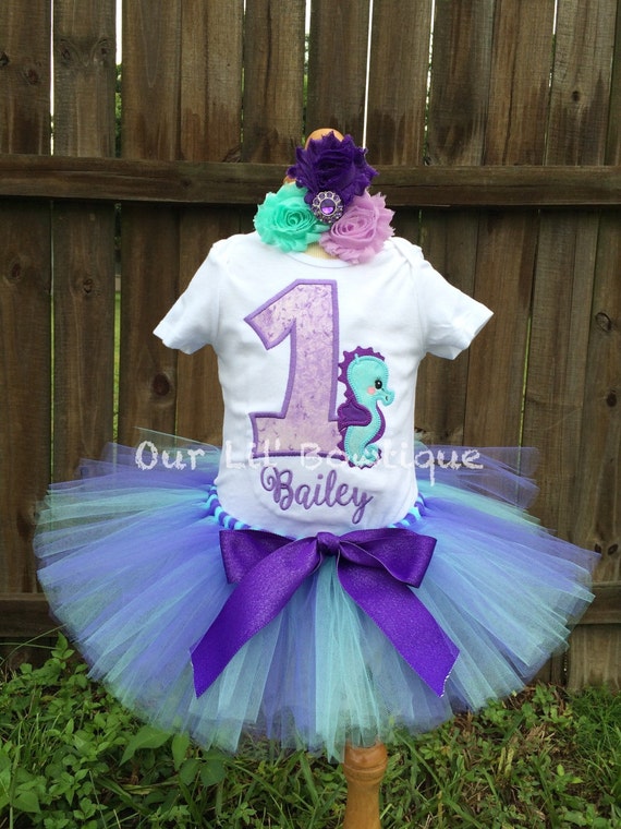 Seahorse Birthday Shirt- Personalized Birthday Shirt - Personalized Seahorse - 1st Birthday Outfit - Tutu - Lavender & Aqua - Under the Sea Il_570xn
