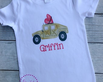Valentine Hummer Shirt - Boy's Valentine Car -  Personalized Valentine - Boy Valentine Shirt - Personalized - Kids Valentine Shirt - SUV