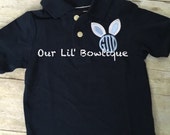 Easter Polo -Bunny Polo - Easter Bunny Polo - Bunny Monogram - Monogram - Boys Easter Shirt - Bunny Ears Monogram - Monogrammed Polo Il_170x135