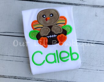 Personalized Turkey Football Shirt: Embroidered Boys Thanksgiving Tee