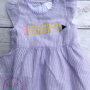 Pencil Dress - School Dress- School Shirt - Preschool Shirt - School Supplies - Preschool Shirt - Girl Back to School Dress -Seersucker