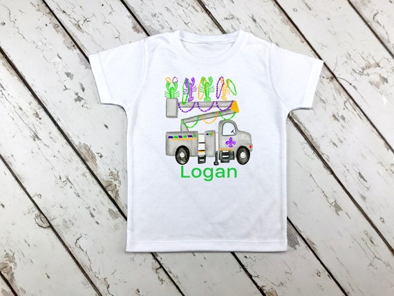 Mardi Gras Bucket Truck Shirt - Boy's Mardi Gras Shirt - Personalized Mardi Gras Shirt - Personalized - Bucket Truck - Mardi Gras Truck Il_570xn