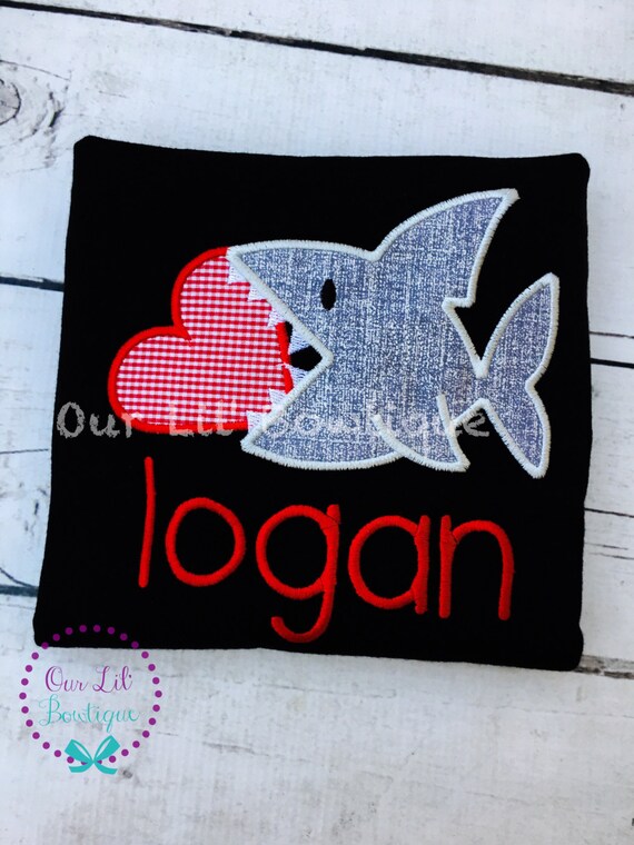 Boy Valentine Shirt - Valentine Shark - Valentines Shirt - Baby Valentine Shirt - Personalized Valentine Shirt - Valentine Applique - Shark Il_570xn