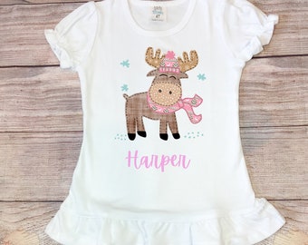 Moose Shirt - Kids Winter Shirt - Personalized Christmas Shirt - Winter Moose Shirt