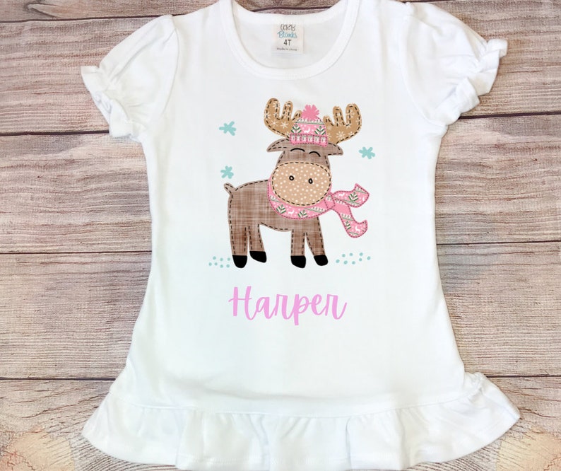 Moose Shirt Kids Winter Shirt Personalized Christmas Shirt Winter Moose Shirt image 1