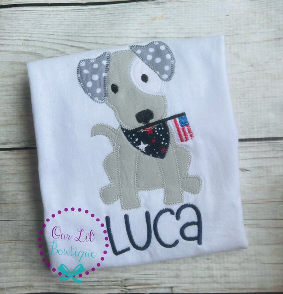 Dog with Flag Shirt Girl Dog Shirt Boy Dog Shirt 4th of July Shirt