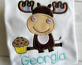 Personalized Moose Birthday Shirt - Embroidered Woodland Tee