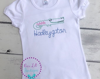 Personalized Alligator Shirt: Vintage Stitch Embroidery