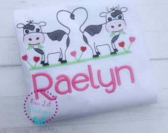 Girls Valentine Cow Shirt - Personalized Valentine Shirt - Girls Valentine Shirt - Valentine Cow - Cow Embroidery Shirt