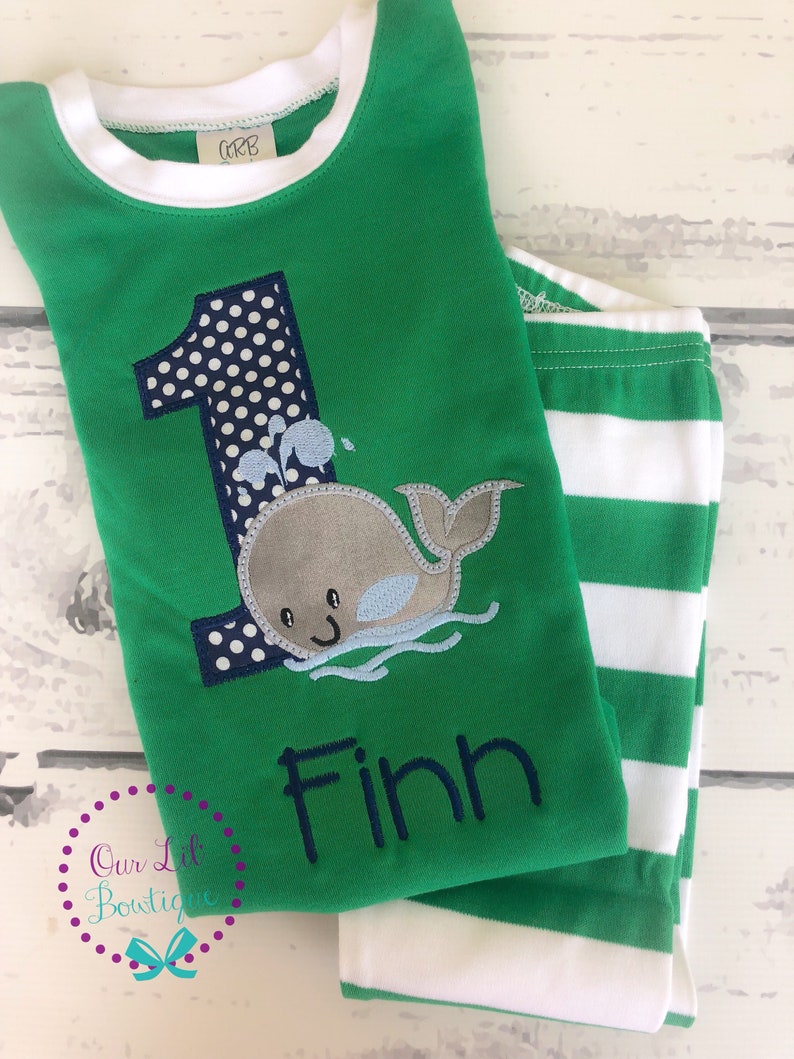 Kids Pajamas Personalized Birthday Shirt Whale Applique Whale Pajamas Whale Birthday Personalized Whale Whale Birthday PJs