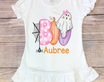 BOO Halloween Shirt - Girls Fall Shirt - Girls Pumpkin Shirt - Girls Halloween Shirt - Personalized - Ghost Shirt - Sublimation