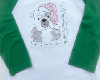 Dog Christmas Shirt - Girl Christmas Shirt - Dog Shirt - Christmas Shirt - Bulldog Applique - Dog Applique - Boy  Christmas Shirt