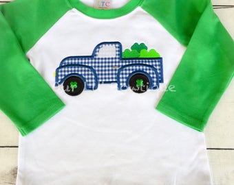 St. Patricks Day Truck - Boy's St. Patrick's Truck- Shamrock Truck - Boy- Girl - Toddler - Infant - Baby - Personalized Shirt - Raglan