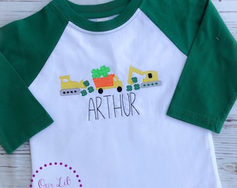 Personalized St. Patrick's Day Shirt: Shamrock Trucks, Boy's Raglan