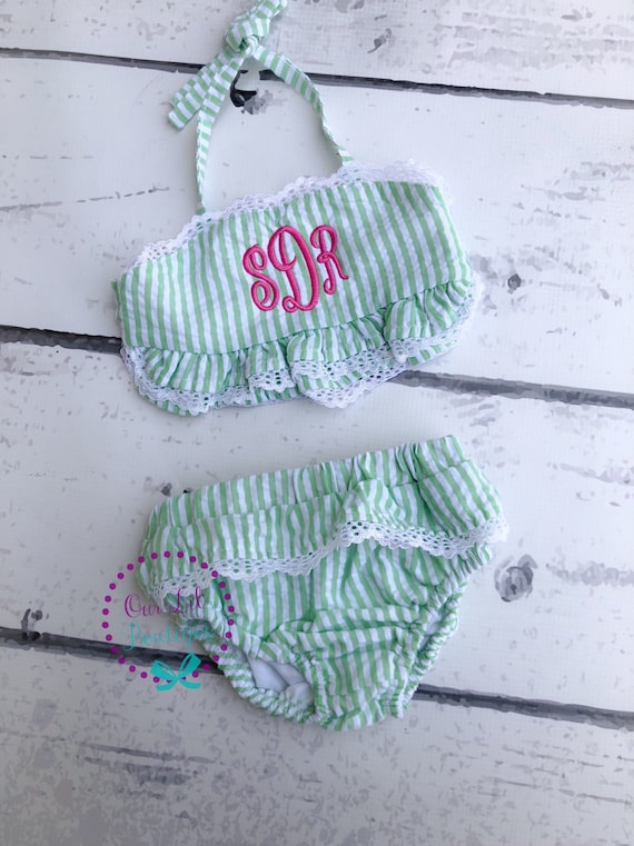 Monogrammed Seersucker Bathing Suit Bathing Suit Baby Toddler