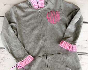 Personalized Kids Zip Up - Personalized Kids Pullover - Monogrammed Pullover - Boys Monogram Zip Up - Gingham - Girls Monogram Zip Up