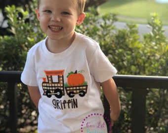 Pumpkin Train Shirt - Thanksgiving Shirt - Thanksgiving Train - Personalized Halloween Shirt - Boy Halloween Shirt- Raglan - Pumpkin Train