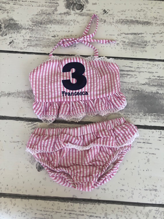 Birthday Bathing Suit Monogrammed Seersucker Bathing Suit Bathing