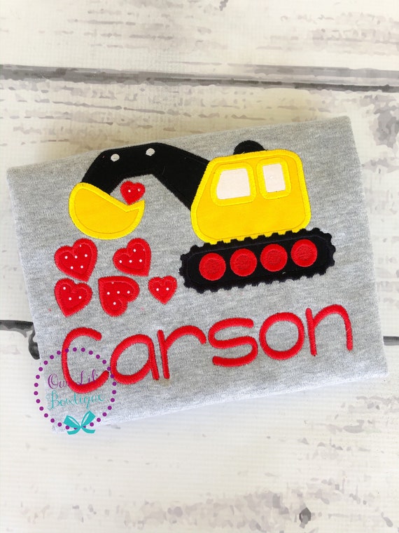 Valentine's Day Digger Shirt - Personalized Valentines Day Shirt - Valentines Day - Construction Shirt - Boys Valentine Shirt - Truck Il_570xn