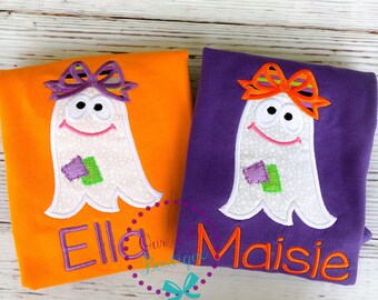 Personalized Ghost Applique Halloween Shirt - Girls BOO Shirt