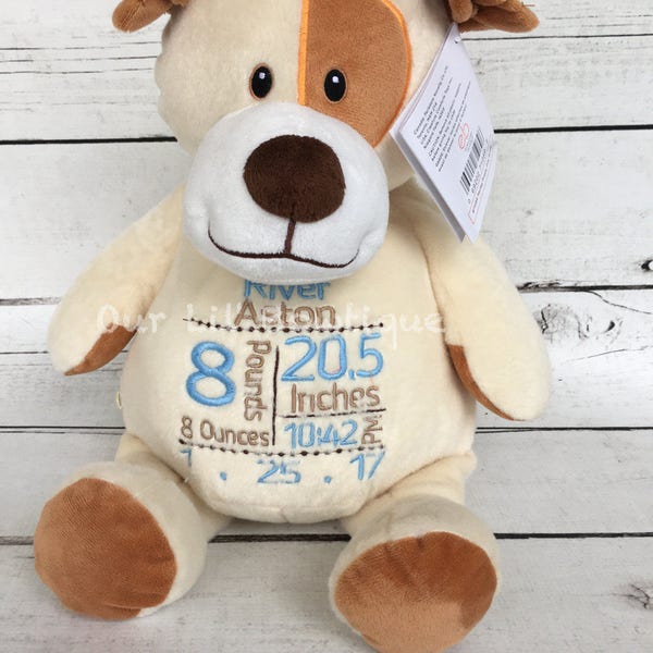 Personalized Stuffed Animal - Subway Art Baby Gift - Personalized Cubbie - Birth Announcement - New Baby -Personalized Baby Gift- Dog