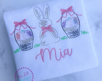 Easter Shirt- Bunny Shirt - Girl Bunny Shirt - Personalized Easter Shirt - Bunny Trio - Monogram - Easter Bunny Bow
