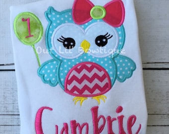 Camiseta de cumpleaños de búho personalizada: Conjunto para niña o niño con apliques