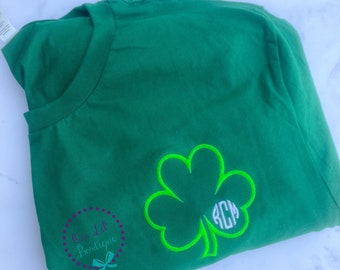 Shamrock Monogram - St Patricks Day Tee - Womens Monogram T-Shirt - Gift for Her - Womens Shamrock Shirt - St Patricks Day Monogram