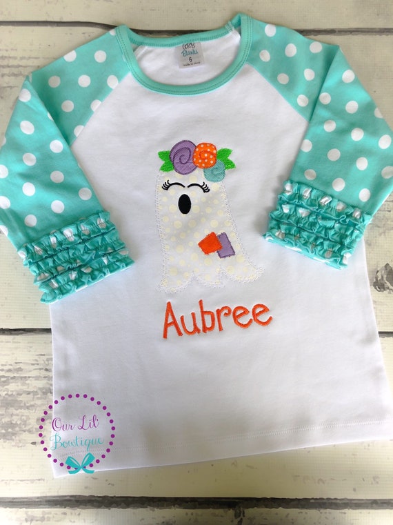 Floral Ghost Halloween Shirt - Halloween Shirt - Girls Halloween Shirt - Ghost Shirt - Halloween - Girls Ghost Applique - Halloween Shirt Il_570xn